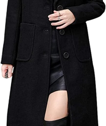 Women's Big Notch Lapel Single Breasted Mid-Long Wool Blend Coat