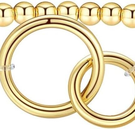 Beaded Bracelets for Women 14K Silver Gold Plated Stretch Handmade Ball Bracelets Cute Charm Bracelet Dainty Stackable Cross Heart Bow Wave CZ Jewelry Gifts Trendy Stuff