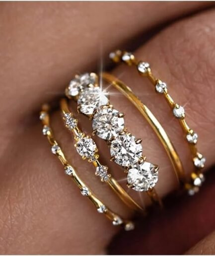 Gold Rings for Women Non Tarnish, Dainty 14K Gold Plated Stacking Cubic Zirconia Thumb Rings, Statement Gold Knuckle Rings Set Size 5-10