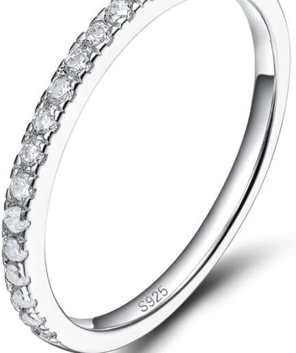 2mm 925 Sterling Silver Wedding Band Cubic Zirconia Half Eternity Stackable Engagement Ring Size 3-13
