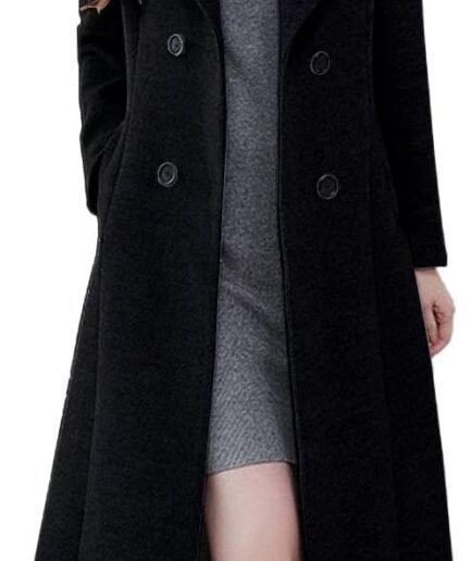 Women's Shawl Collar Double Breasted Below Knee Slim Wool Trench Long Coat
