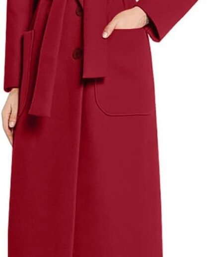 Women's Elegant Lapel Collar Double Breasted Regular Wool Blend Overcoat Coat Belt