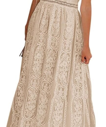 Women's V Neck Short Sleeve Floral Lace Wedding Dress Bridesmaid Cocktail Party Maxi Dress