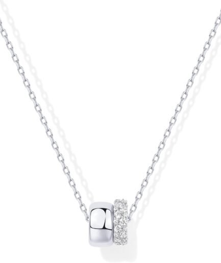 14K Gold Plated Pendant Necklace for Women | Two Distinct Rondelle Pendants with Cubic Zirconia | Sliding Chain Pendant | Trendy Fashion Jewelry