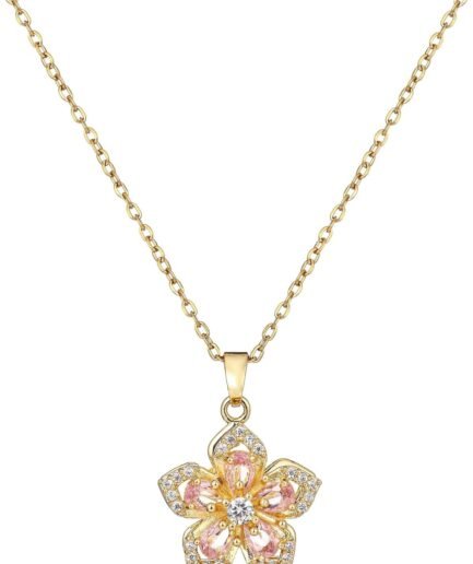 Necklace for Women Gold Flower Fidget Necklace Rotatable Crystal Silver Blossom Pendant Necklaces Adjustable Spinning Fidget Necklaces Redbud Flower Choker Funny Gift Jewelry