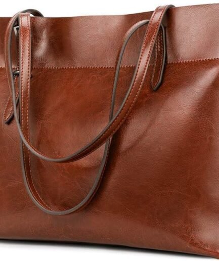 Vintage Genuine Leather Tote Shoulder Bag for Women Satchel Handbag with Top Handles
