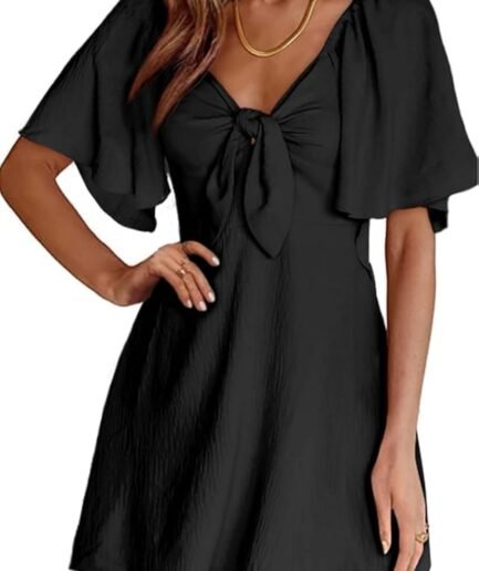 Women's Dresses 2026 Fall Summer Deep V Neck Elegant Bow tie Mini Dress S-XL
