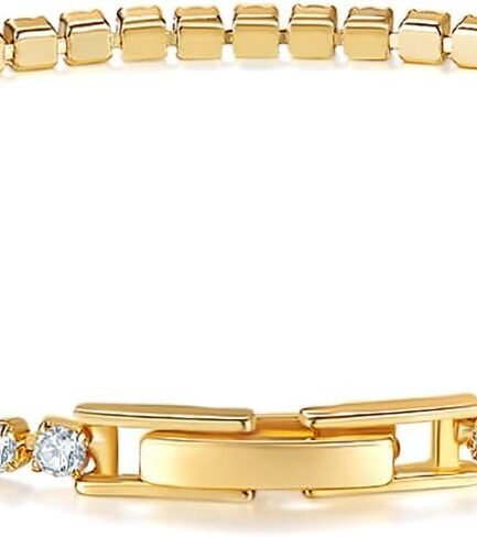 14K Gold/White Gold Plated Cubic Zirconia Tennis Bracelet | Silver, Gold Bracelets for Women | Elegant CZ Tennis Bracelet for Women, Thin, Dainty, & Classic, Size 6-8 Inch