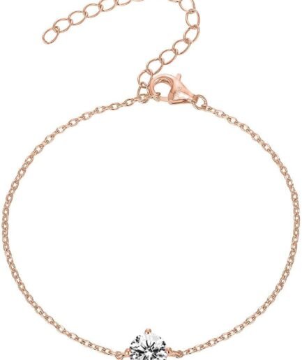 14K Gold Plated Cubic Zirconia Solitaire Diamond Bracelet | Bridesmaid Bracelets | Curb Cable Bracelets for Women