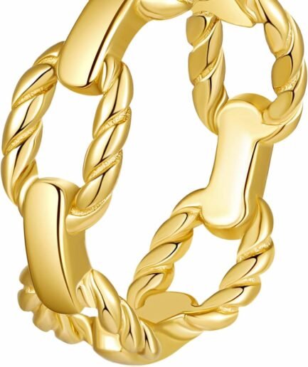 Gold Chain Link Rings for Women, Non-Tarnish Stainless Steel Rings with 18K Gold Plated, Statement Stackable Jewelry for Women