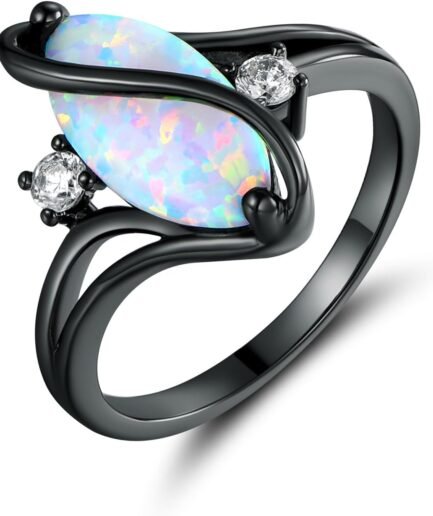 Rose Gold & White Gold Plated Created Ruby, White Fire Opal & Cubic Zirconia Accents Ring