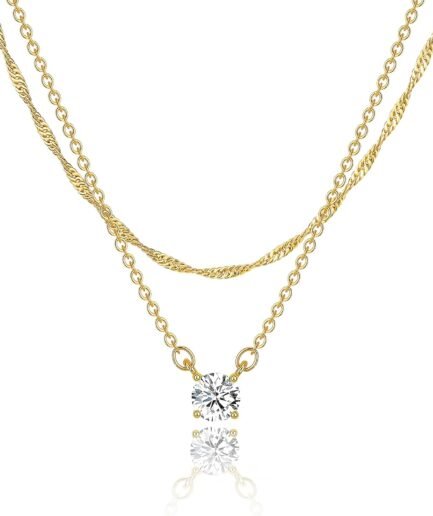 Dainty 14k Gold Plated/Silver Cubic Zirconia Necklaces for Women, Simple CZ Jewelry Necklaces Trendy Gifts