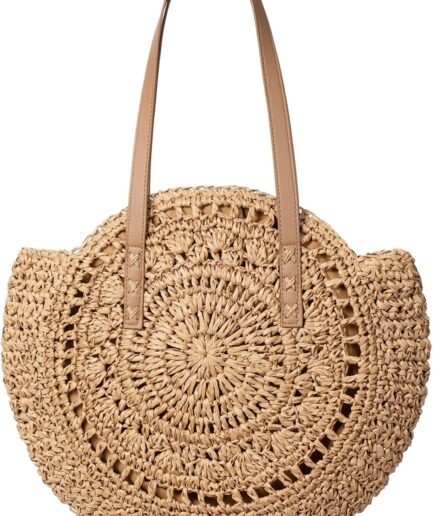 Straw Beach Bags for Women - Women Beach Handmade Woven Tote Bag, Summer Mesh Hollow Shoulder Bag for Holiday