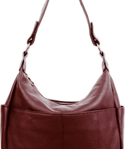 Women Genuine Leather Shoulder Bags  Handbags Purses with Double Zipper Pockets and Crossbody Strap