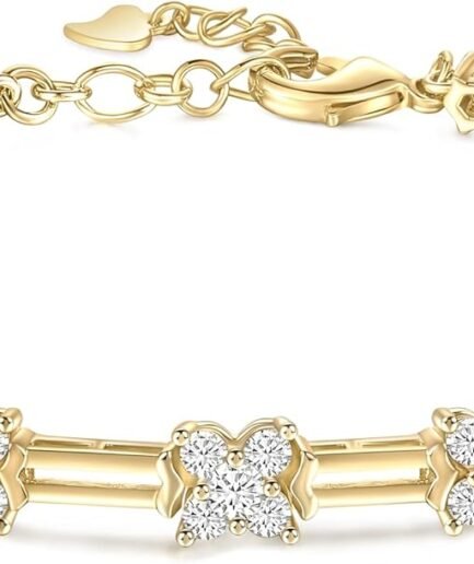 14K Gold Plated Bracelet for Women Dainty Cubic Zirconia Adjustable Link Chain Bracelets for Lover Mom Friends Size 6.5-7.5 Inch