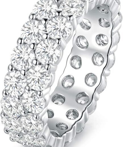 18K White Gold Plated Round-Cut Cubic Zirconia All-Around Band Ring Cocktail Jewelry for Women and Men