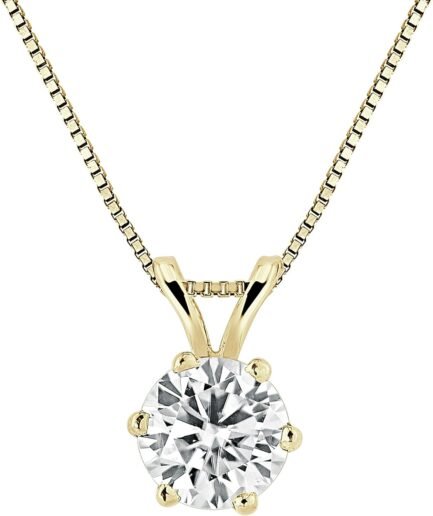 1/2 to 3 1/2 Carat Moissanite Round Solitaire Pendant Necklace in 14k Gold (J-K, cttw) 6-Prong 16 to 18 Inch Adjustable Chain Spring Ring by