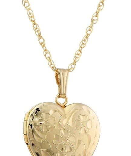 14k Engraved Flowers Heart Locket Necklace, 18"